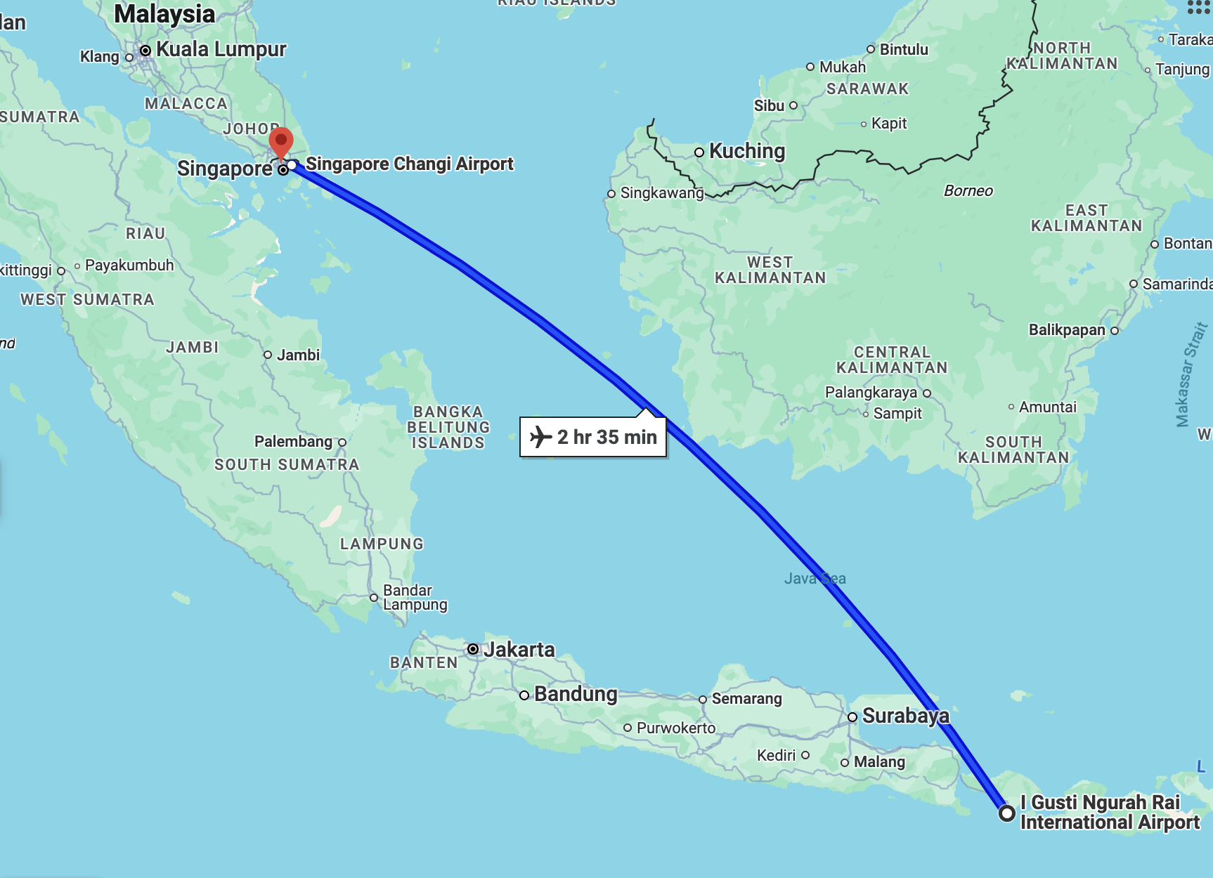 Flight from Bali to Singapore
